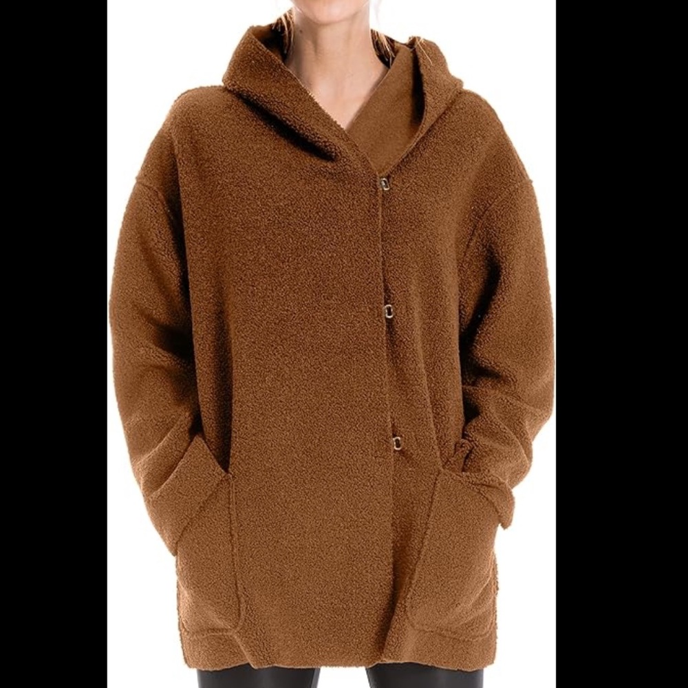 NWOT Max Studio Long Cozy Faux Fur Sherpa Coat Sweater Brown Size S